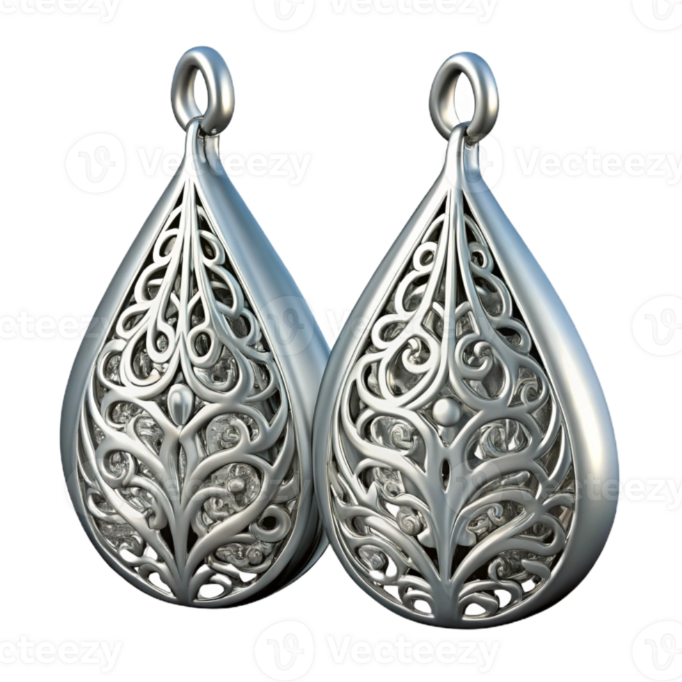 impressive minimalist Silver Filigree Earrings Drop Shape Transparent high quality png