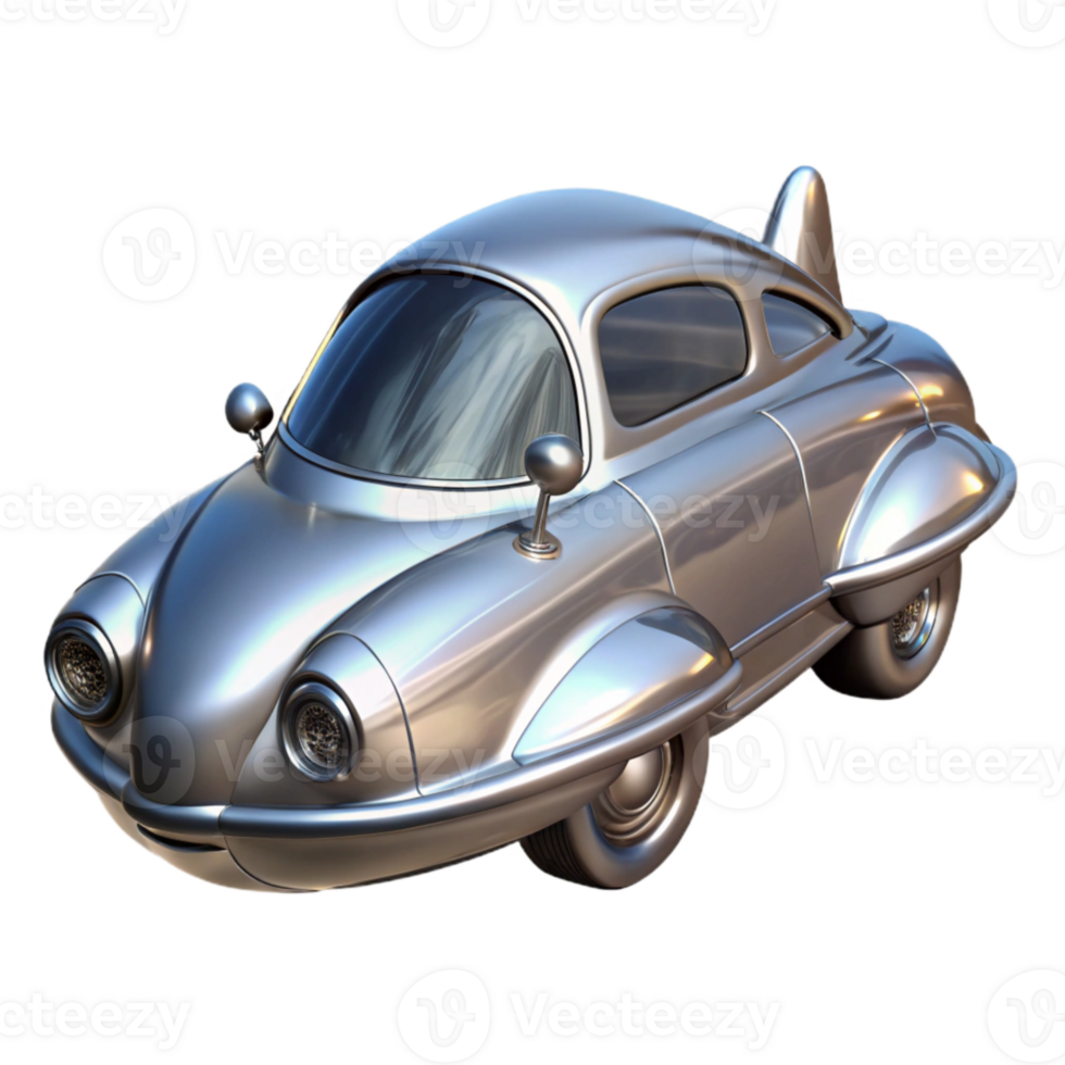 beautiful artistic Silver Flying Car with Reflections Isolated high resolution png