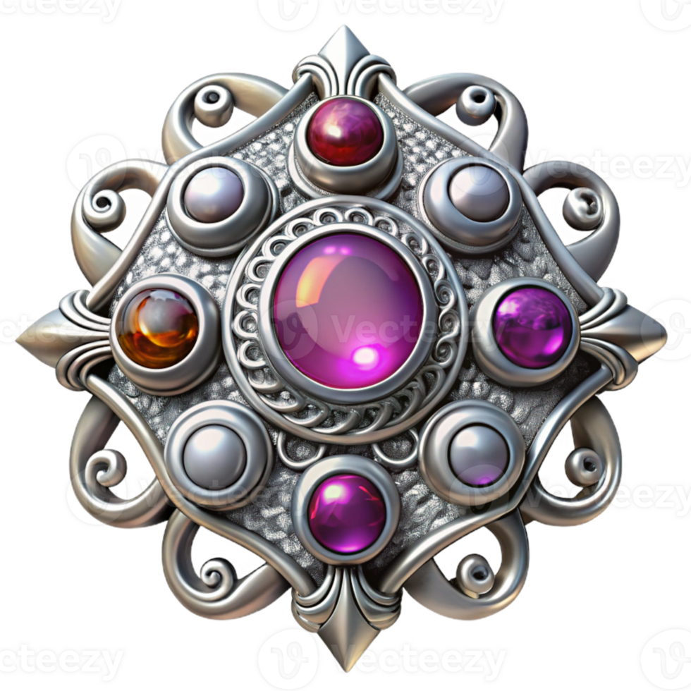 impressive vintage Silver Filigree Jewelry with Gemstones Transparent Background high resolution png