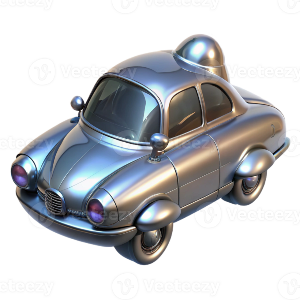 dramatic traditional Silver Flying Car with Reflections Isolated genuine png