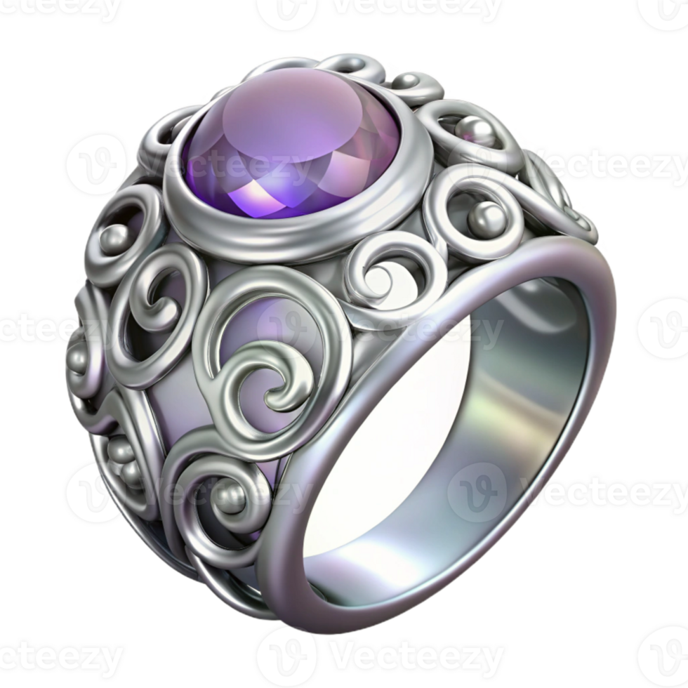 impressive abstract Silver Filigree Ring Gemstone Detail Transparent high resolution png