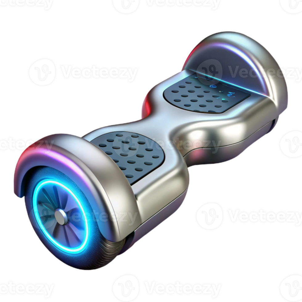 extraordinary artistic Silver Hoverboard with Led Lights Isolated exclusive png