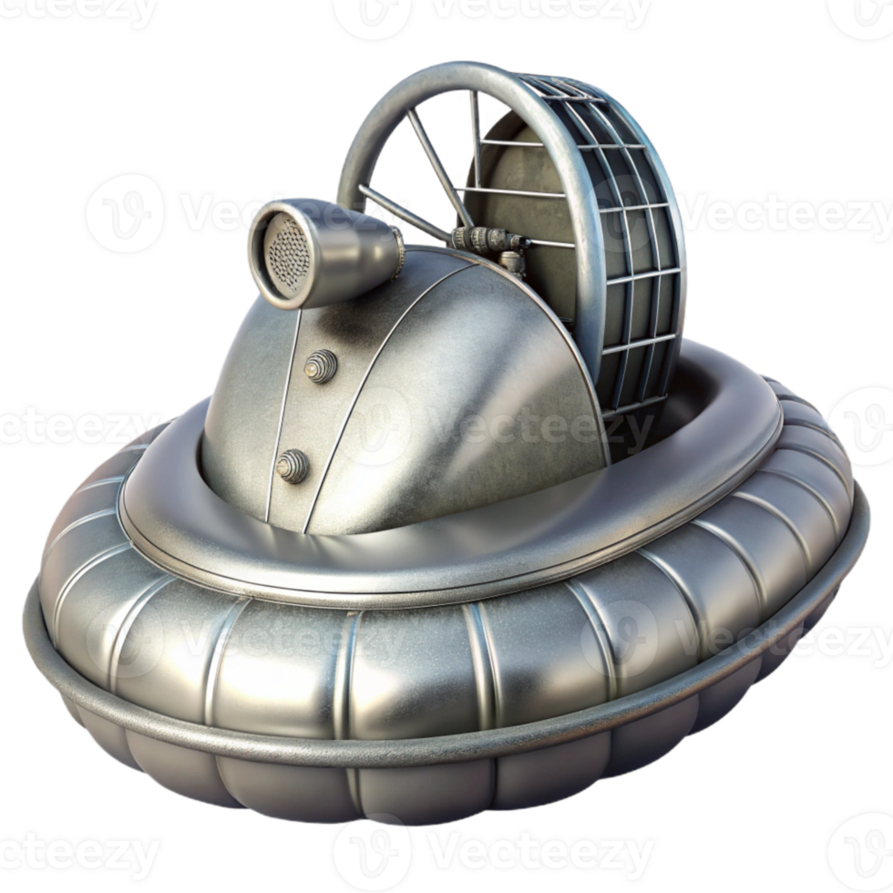 vibrant minimalist Silver Hovercraft with Wake Isolated professional png
