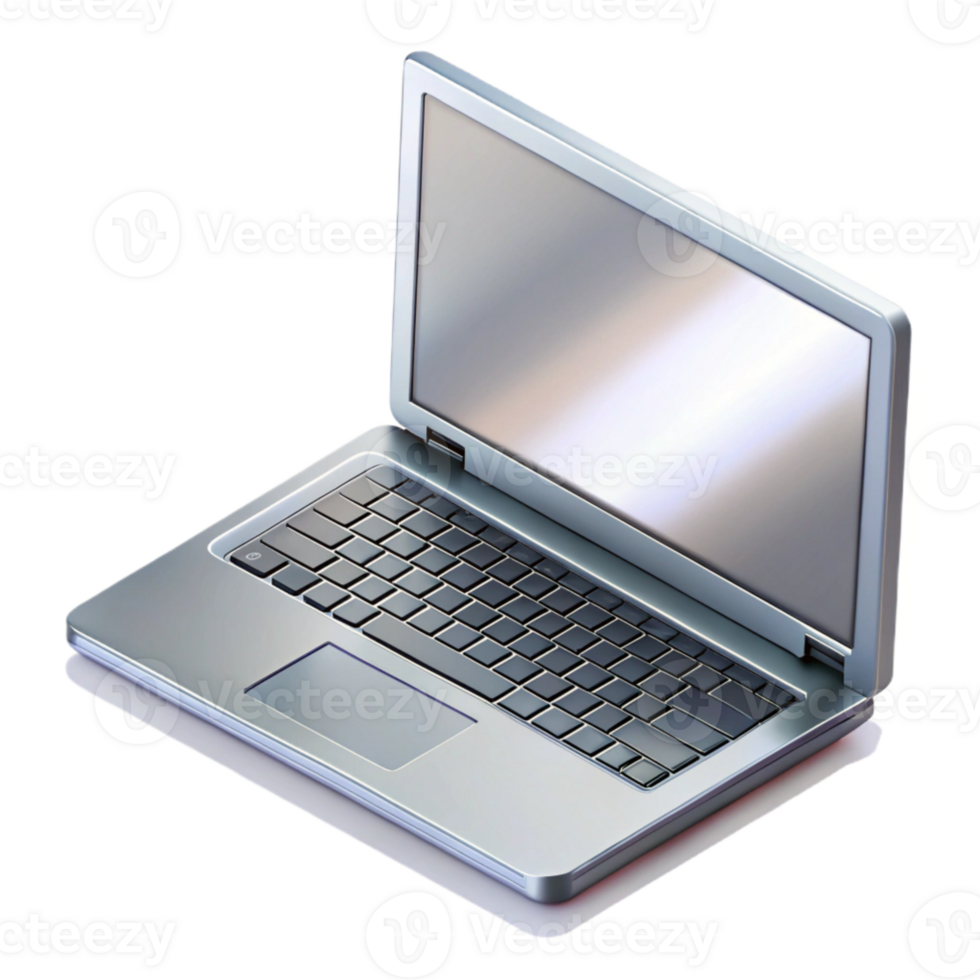 extraordinary abstract Silver Laptop with Blank Screen Isometric View Transparent detailed png