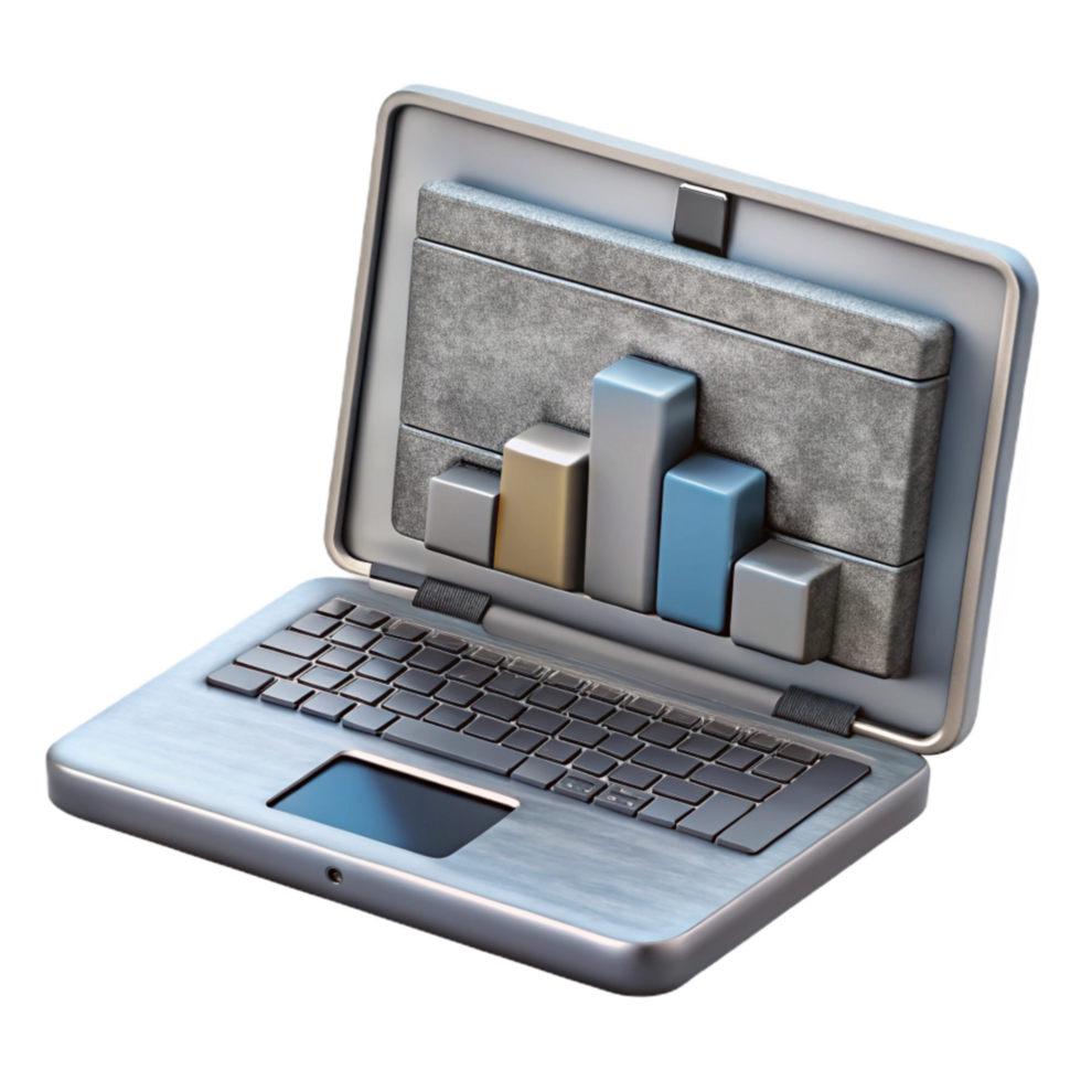 magnificent contemporary Silver Laptop with Financial Data Cutout Element authentic png