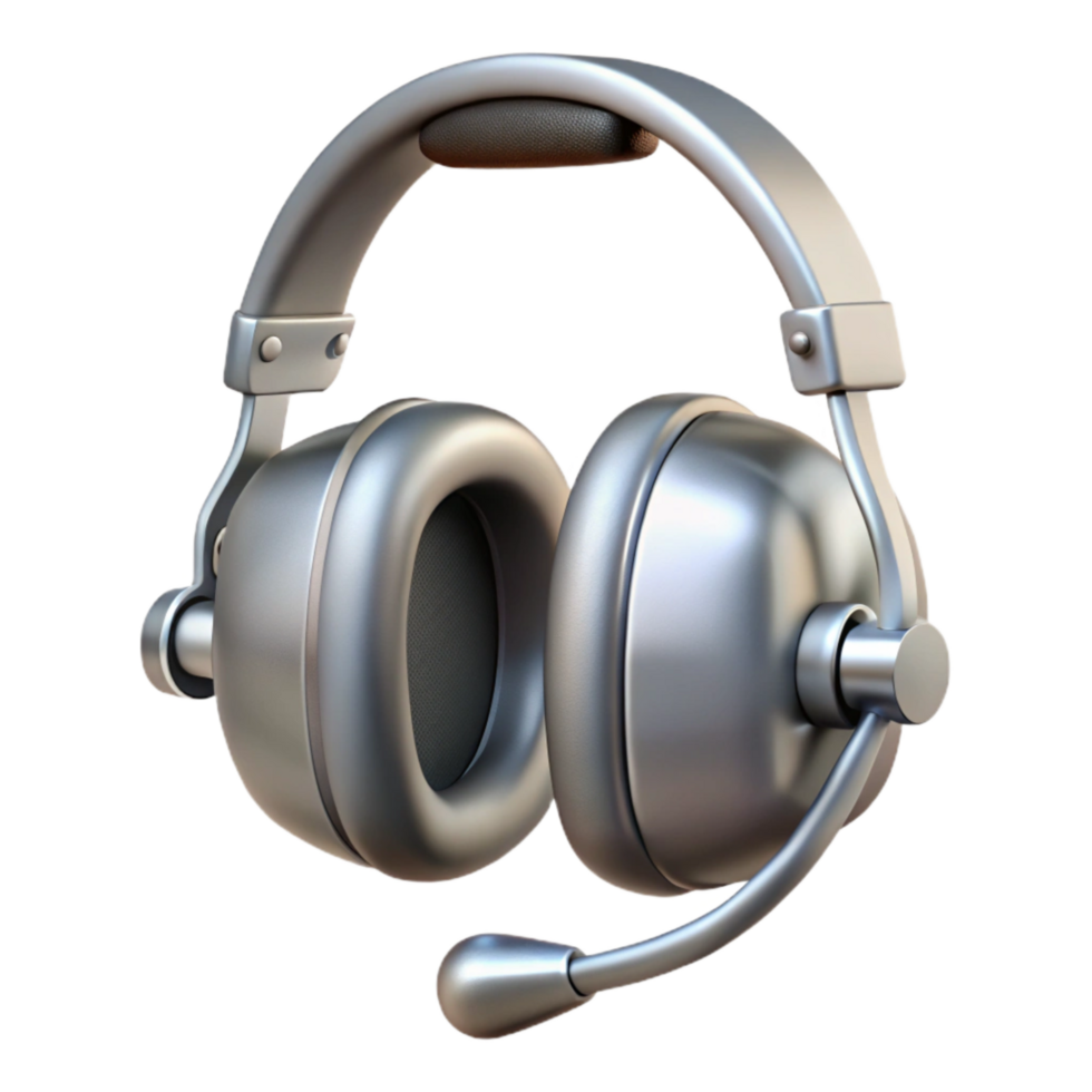 beautiful contemporary Silver Pilot Headset Front View Transparent Cutout Element original png