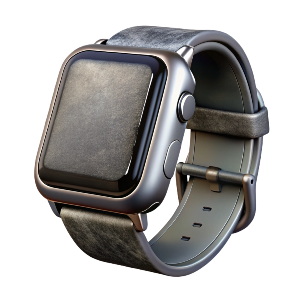 impressive contemporary Silver Smartwatch with Black Band Isolated on Transparent Background high quality png