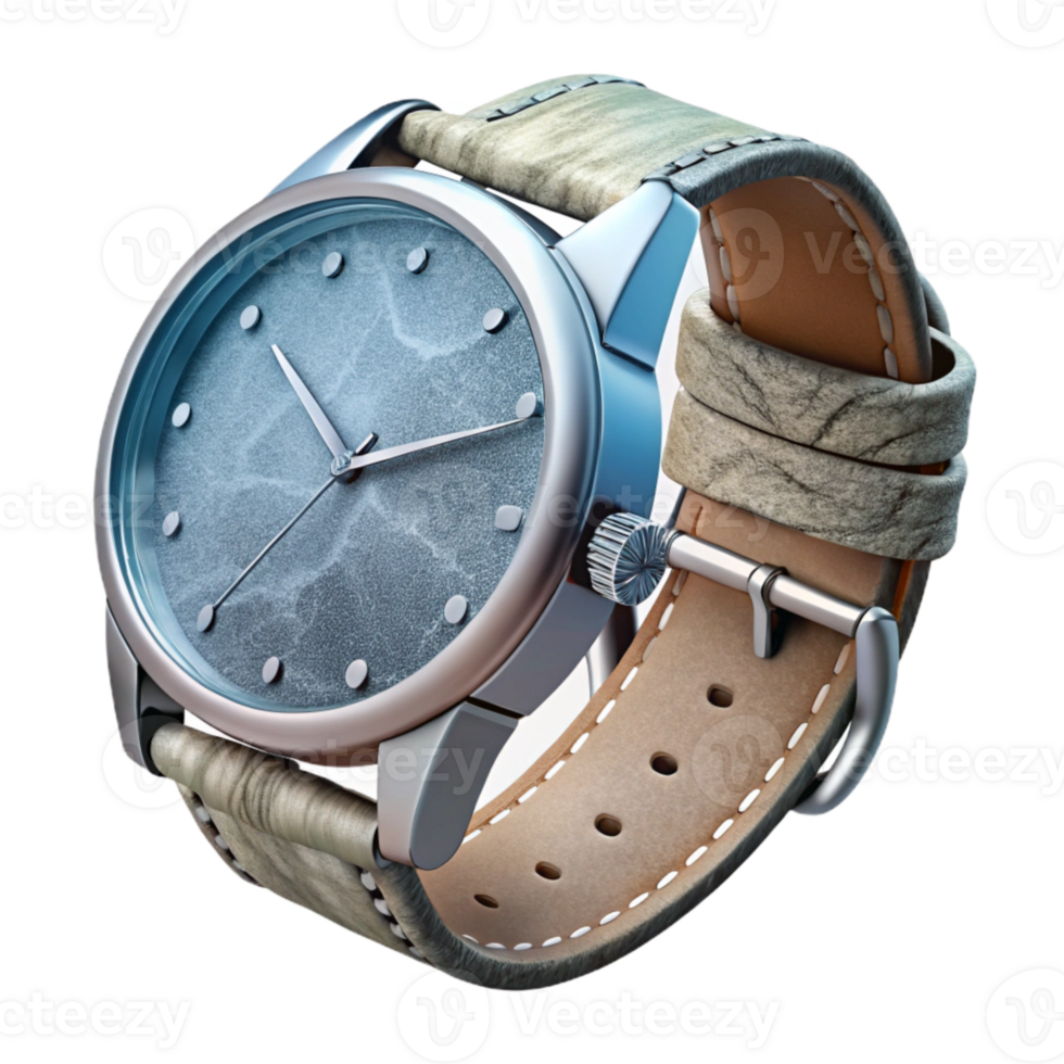 magnificent classic Silver Watch with Leather Strap Transparent Background premium png