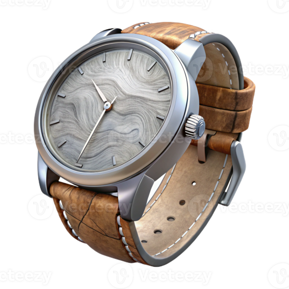 stunning modern Silver Watch with Leather Strap Transparent Background exclusive png