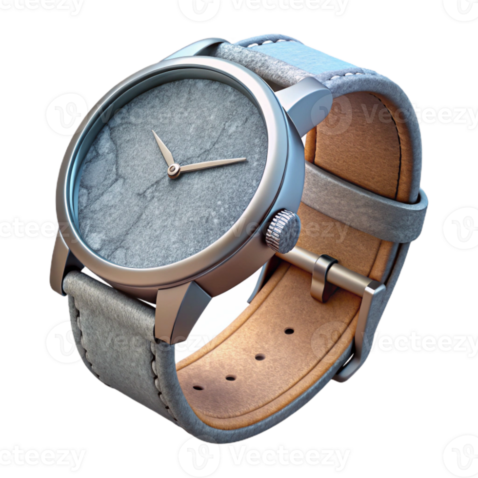 stunning creative Silver Watch with Leather Strap Transparent Background genuine png