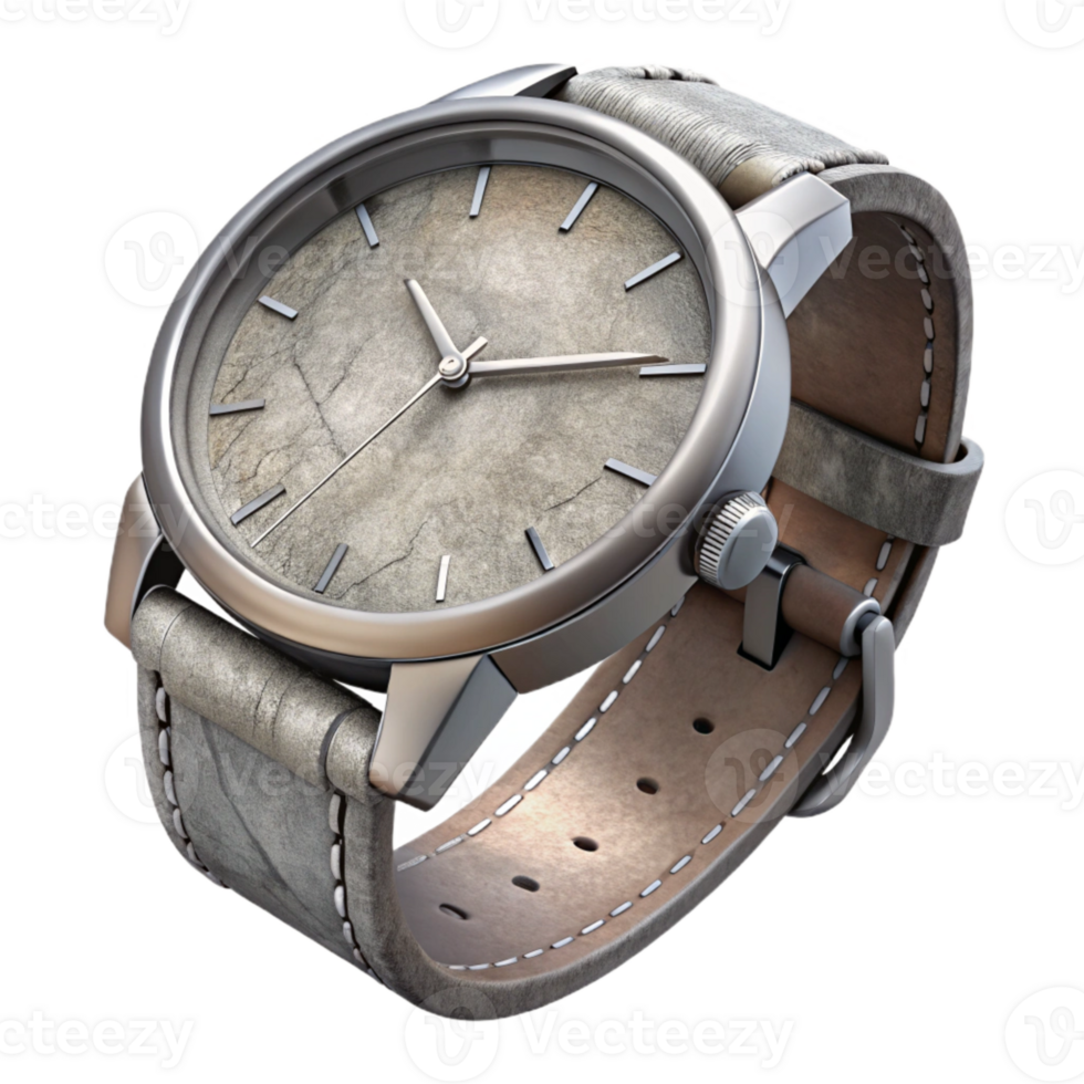 serene minimalist Silver Watch with Leather Strap Transparent Background authentic png