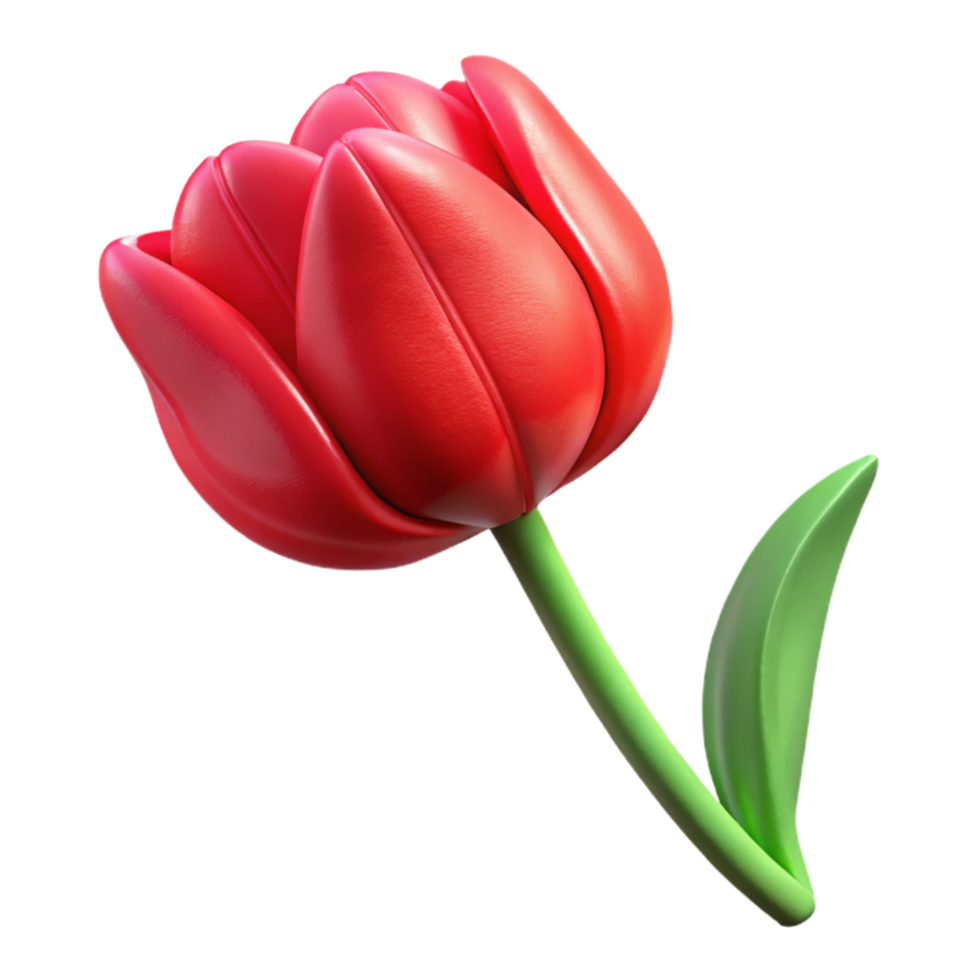 stunning classic Single Red Tulip Cutout with Stem and Leaf authentic png