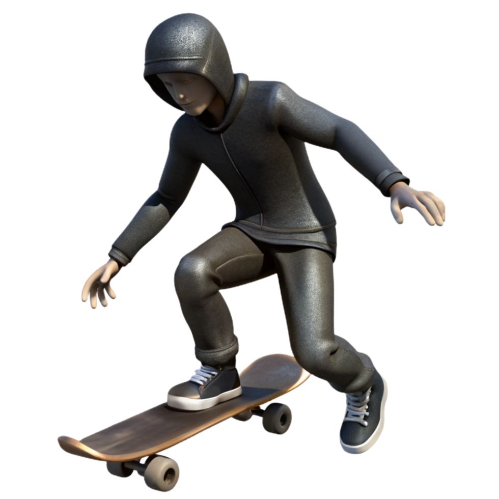 impressive rustic Skateboarder Silhouette Black Isolated professional png