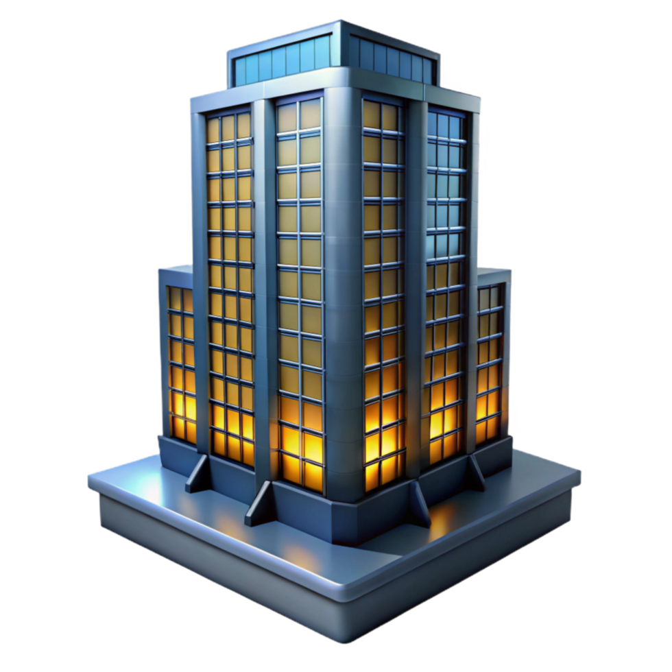 serene rustic Skyscraper at Night with Illuminated Windows Isolated png