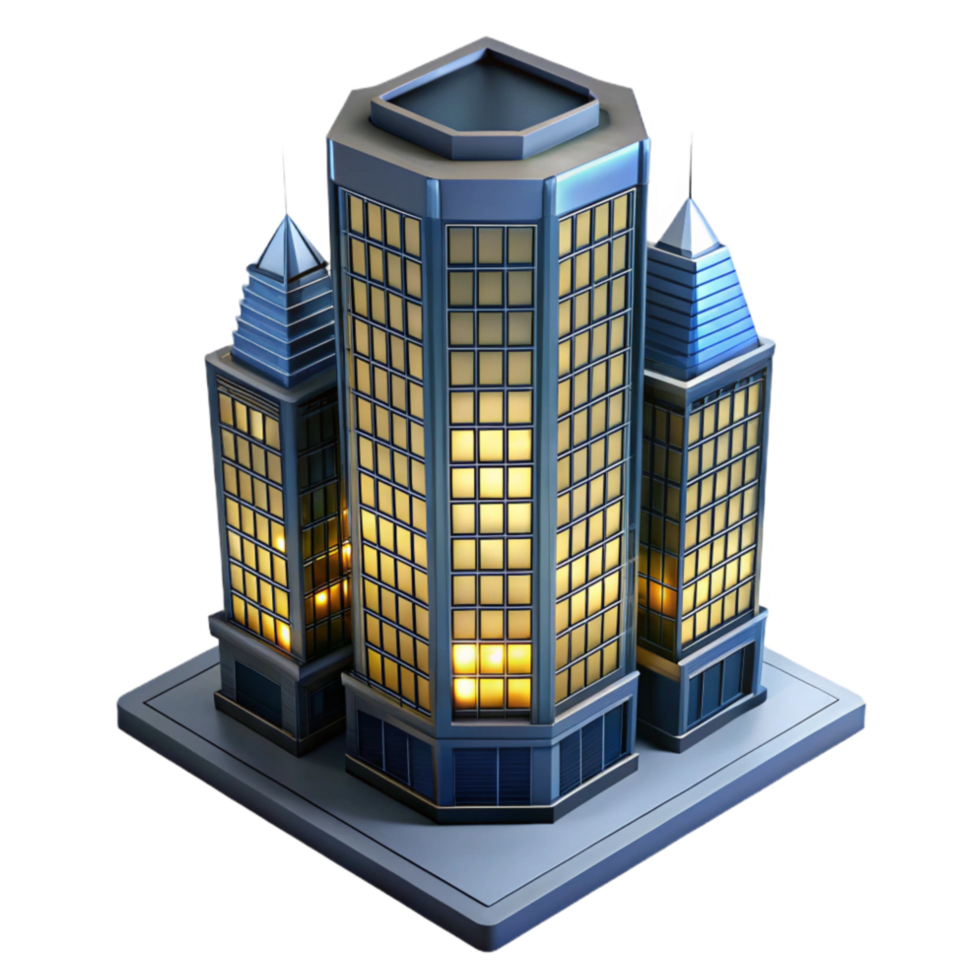 wonderful artistic Skyscraper at Night with Illuminated Windows Isolated png