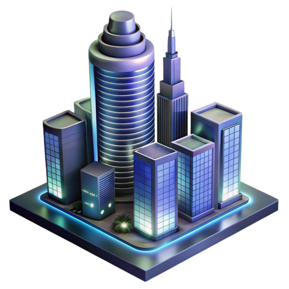 dramatic abstract Sleek Skyscraper Night View Isolated with City Lights png