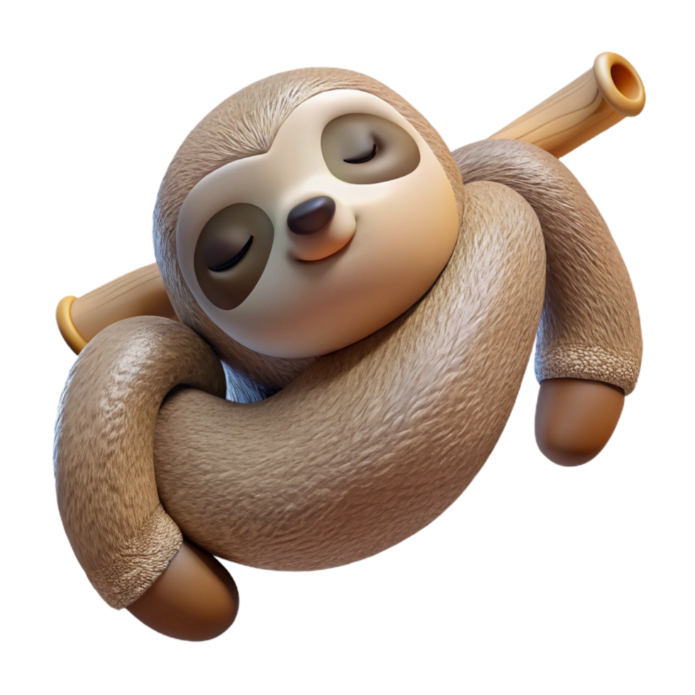 serene modern Sleeping Sloth Hanging Transparent Background png