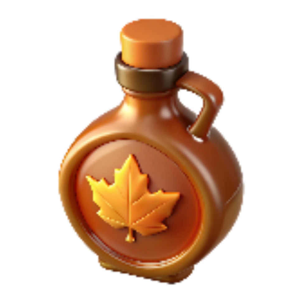 dramatic minimalist Small Batch Maple Syrup Bottle with Leaf Cutout Element detailed png