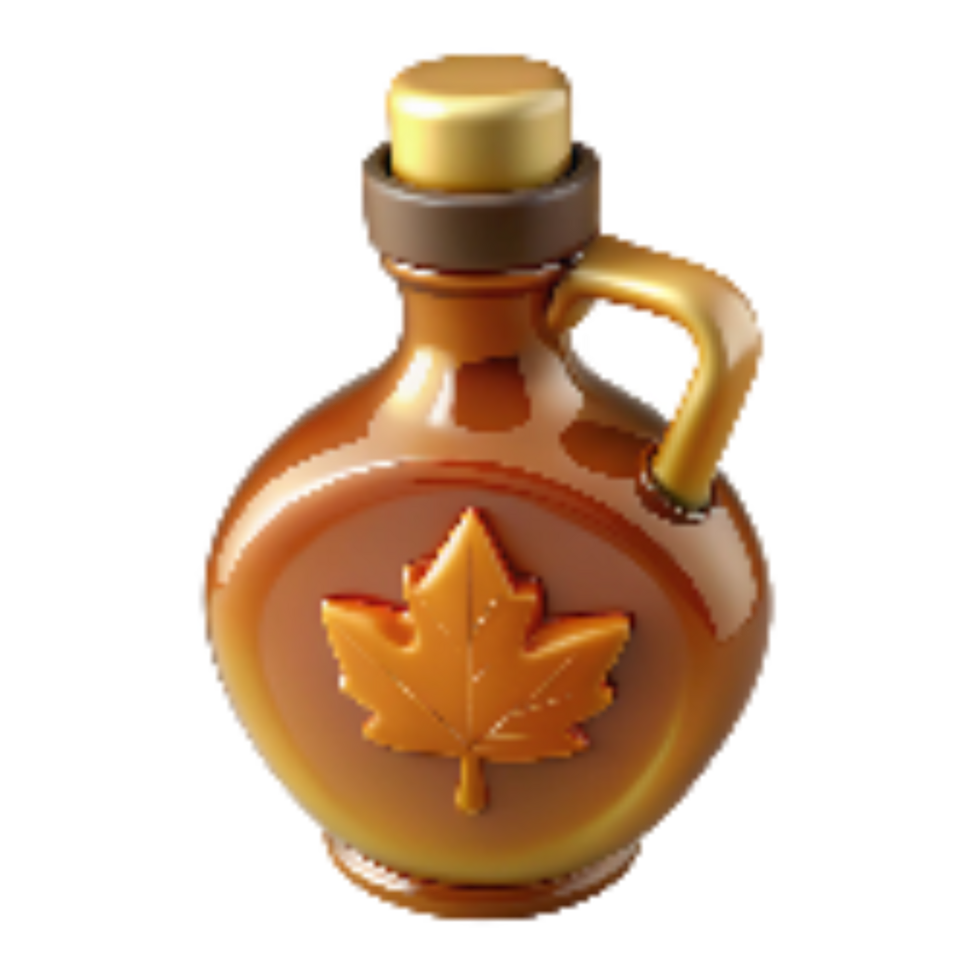 serene classic Small Batch Maple Syrup Bottle with Leaf Cutout Element premium png