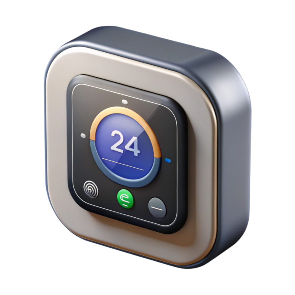 elegant modern Smart Thermostat with Touchscreen Display Isolated Transparent Background detailed png