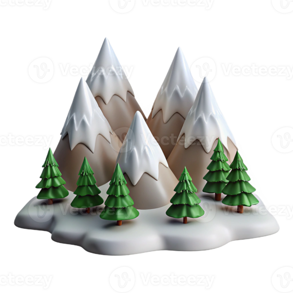 vibrant rustic Snowy Mountain Peaks with Pine Trees Transparent png