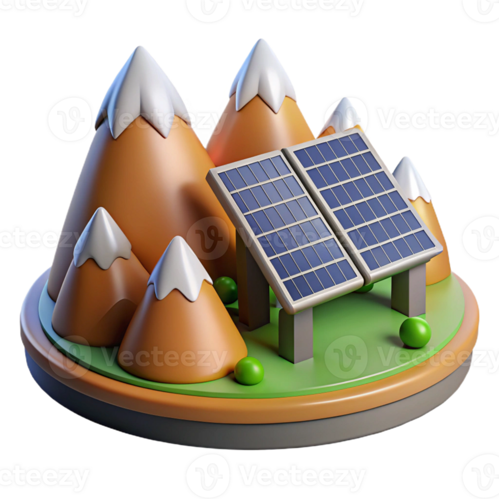 magnificent minimalist Solar Panel Array Mountain Landscape Cutout authentic png