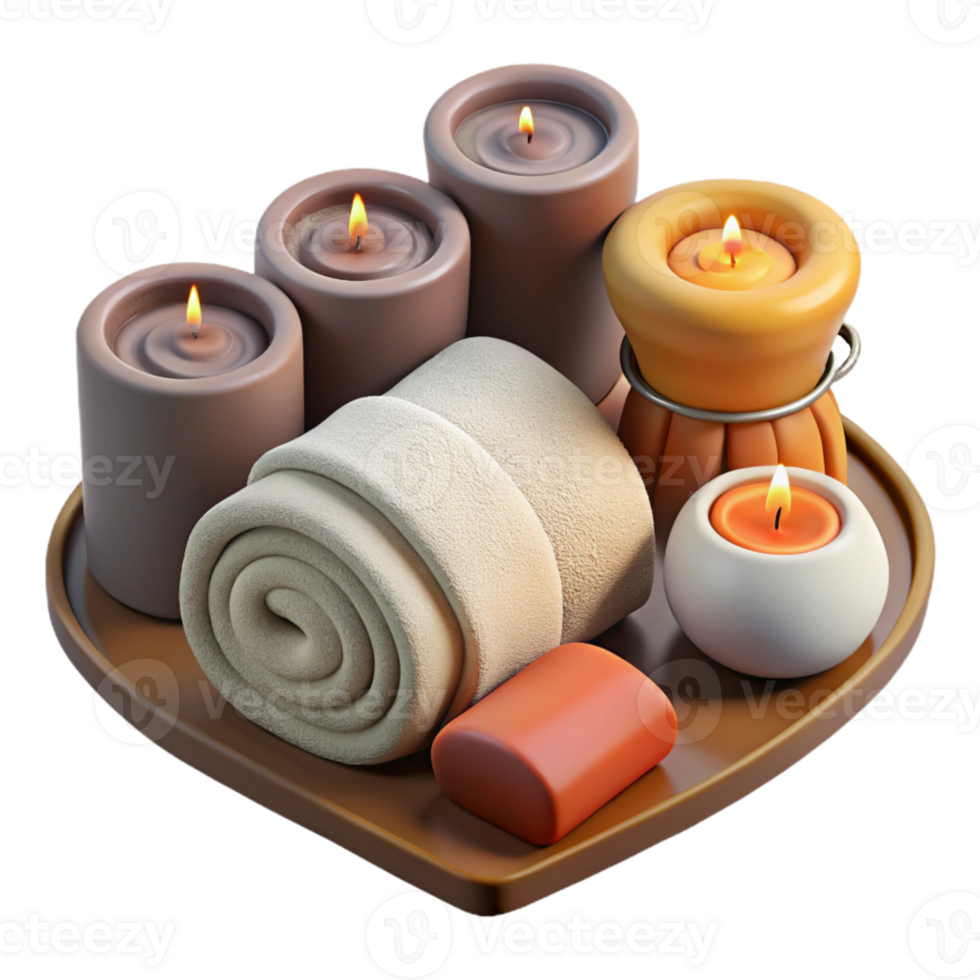 stunning vintage Spa Towels and Candles Top View Isolated high resolution png