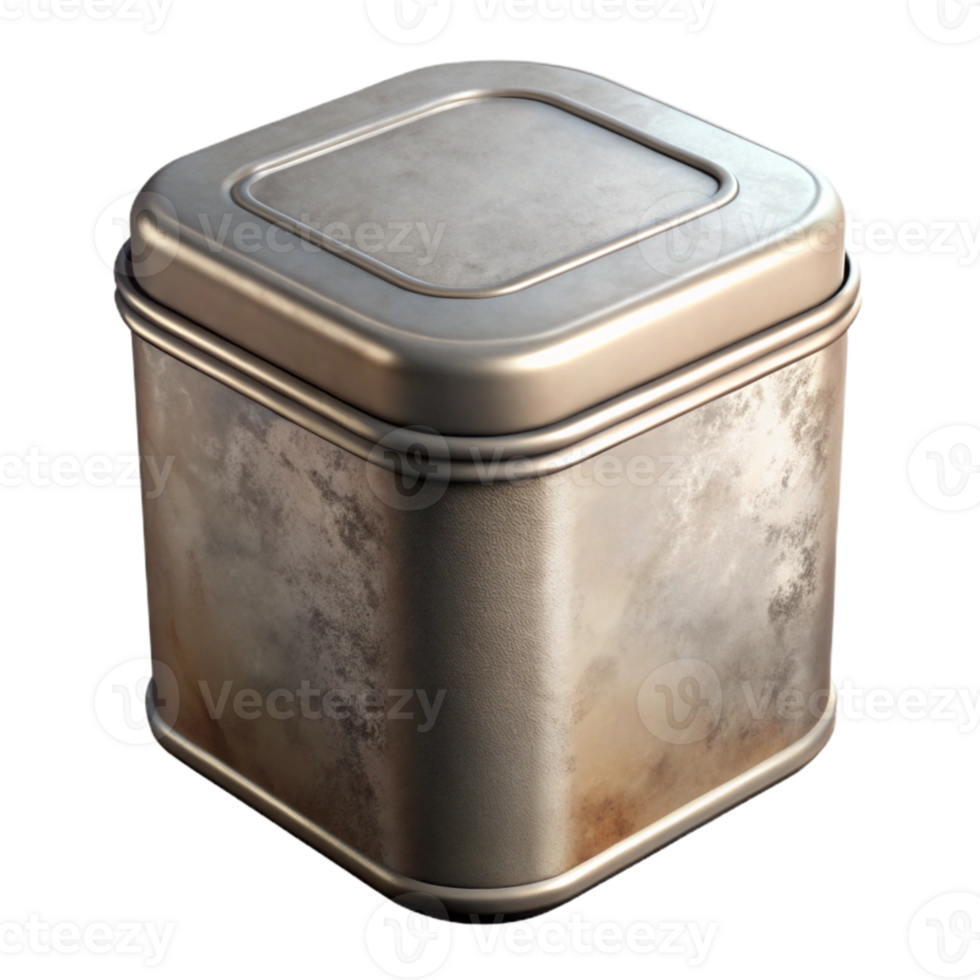 dramatic vintage Square Tin Can with Lid Isolated Cutout high resolution png