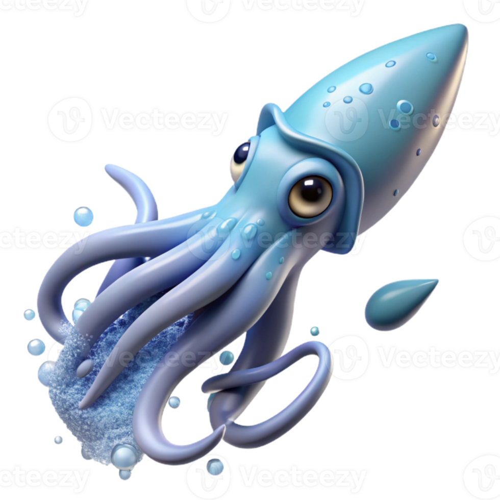 dramatic vintage Squid Jetting Through Water Isolated genuine png