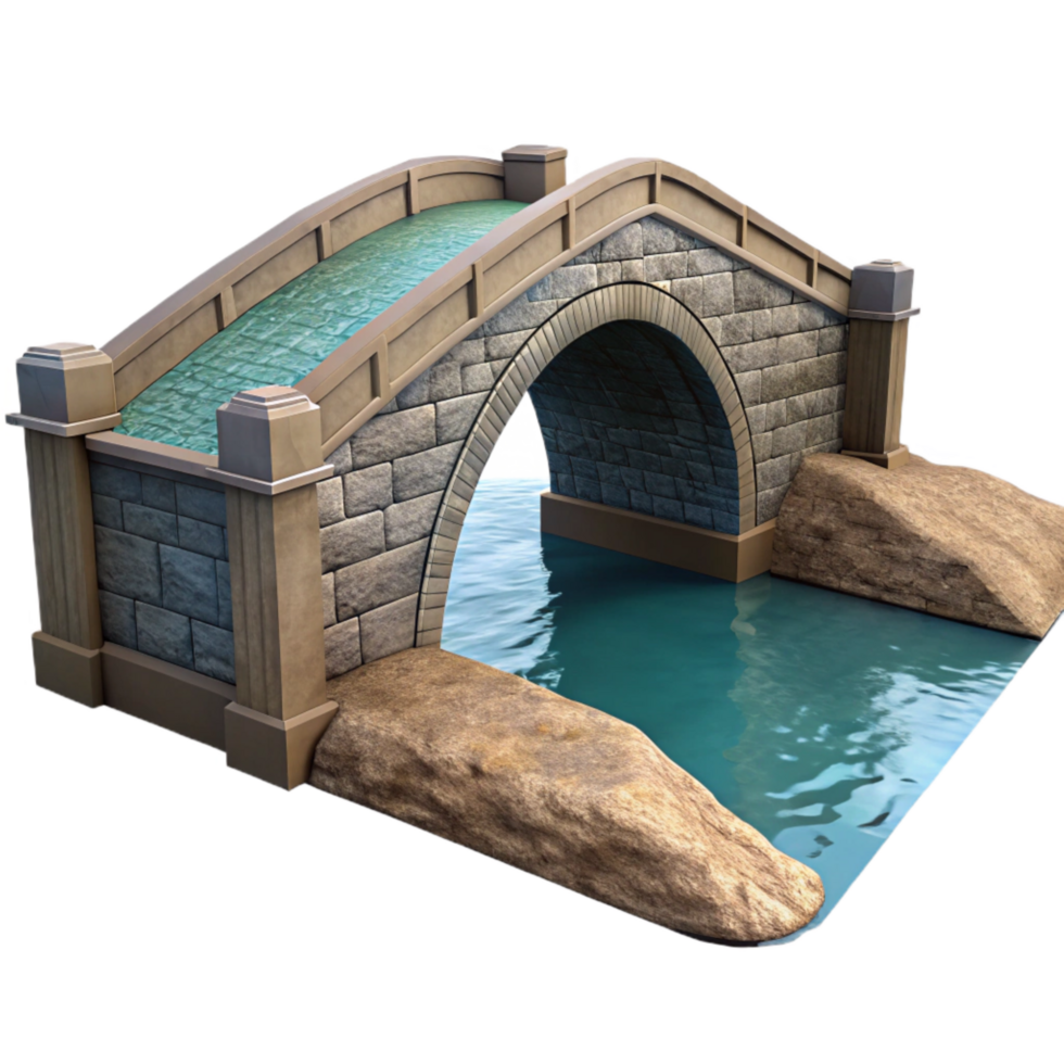 dramatic rustic Stone Arch Bridge River View Transparent Background authentic png