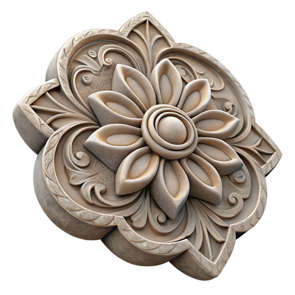 serene creative Stone Carving Detail Transparent Background Floral Motif exclusive png
