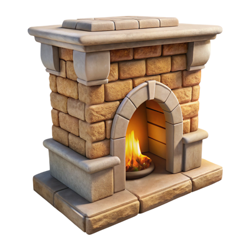vibrant rustic Stone Fireplace Mantel Transparent Background Cutout premium png