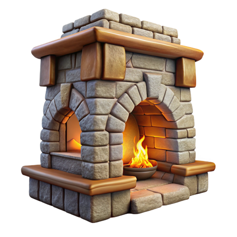 stunning minimalist Stone Fireplace Rustic Design Cutout with Burning Fire high quality png