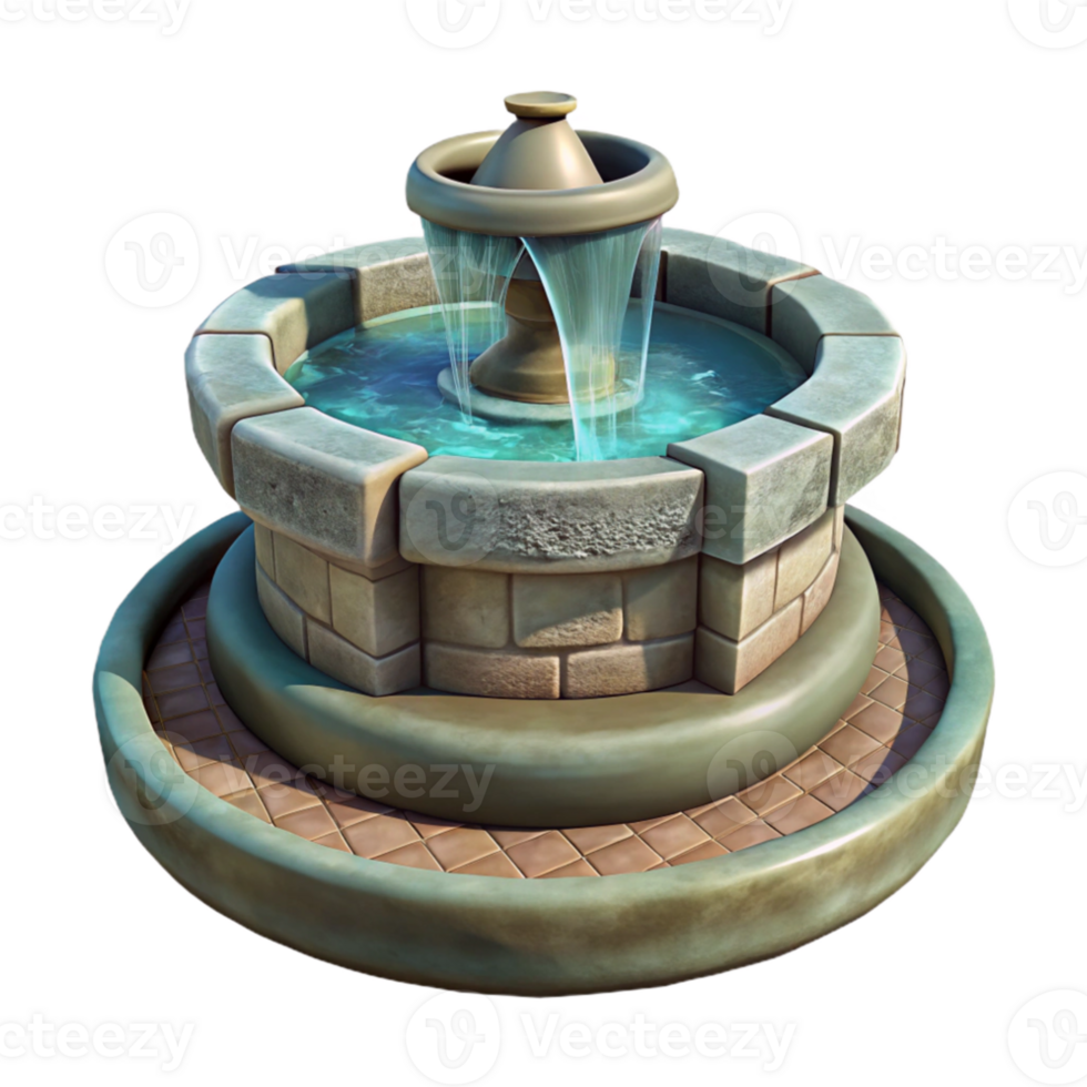 dramatic minimalist Stone Fountain Flowing Water Cutout on Transparent Background professional png