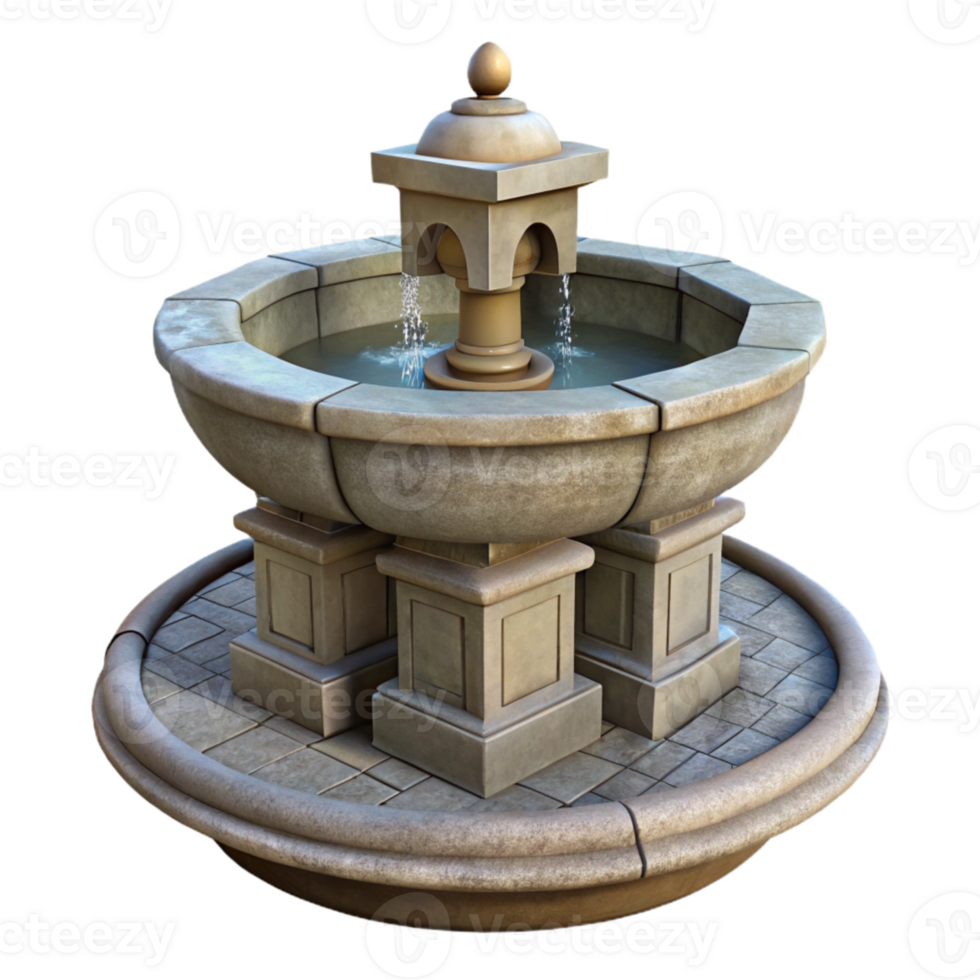 beautiful minimalist Stone Fountain Front View Transparent Background png