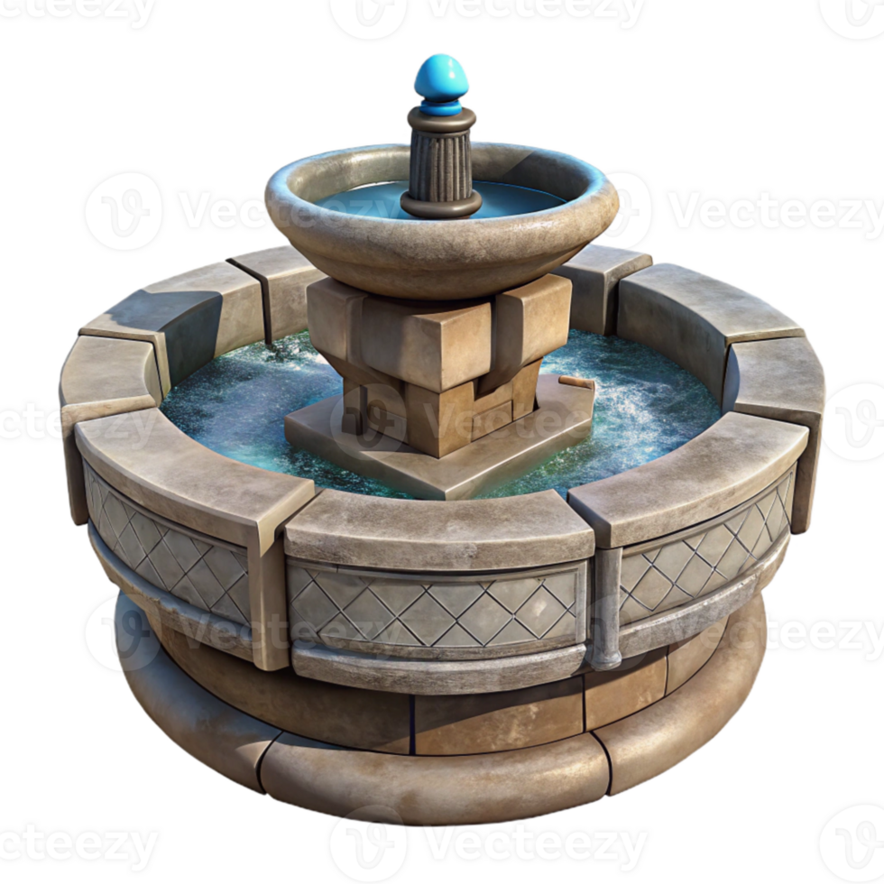 dramatic minimalist Stone Fountain Front View Transparent Background high quality png