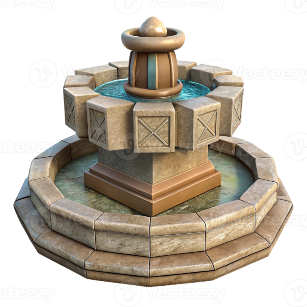 elegant creative Stone Fountain Front View Transparent Background authentic png