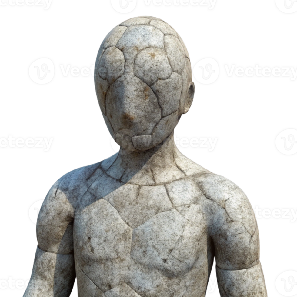 dramatic classic Stone Sculpture Human Figure Isolated on White genuine png
