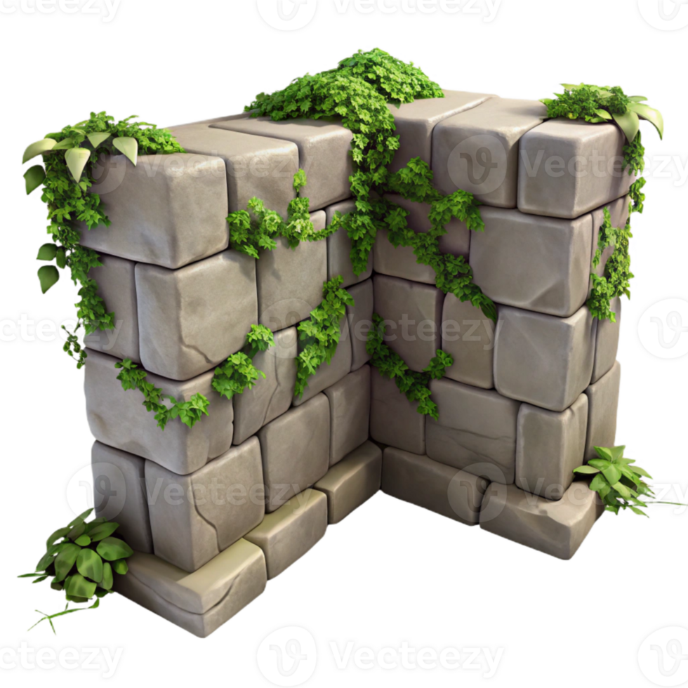 extraordinary classic Stone Wall Corner Isolated with Vines high resolution png