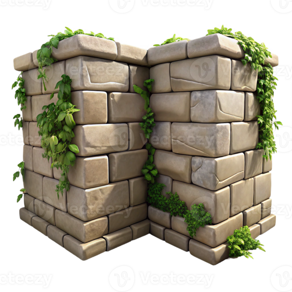 extraordinary rustic Stone Wall Corner Isolated with Vines high resolution png