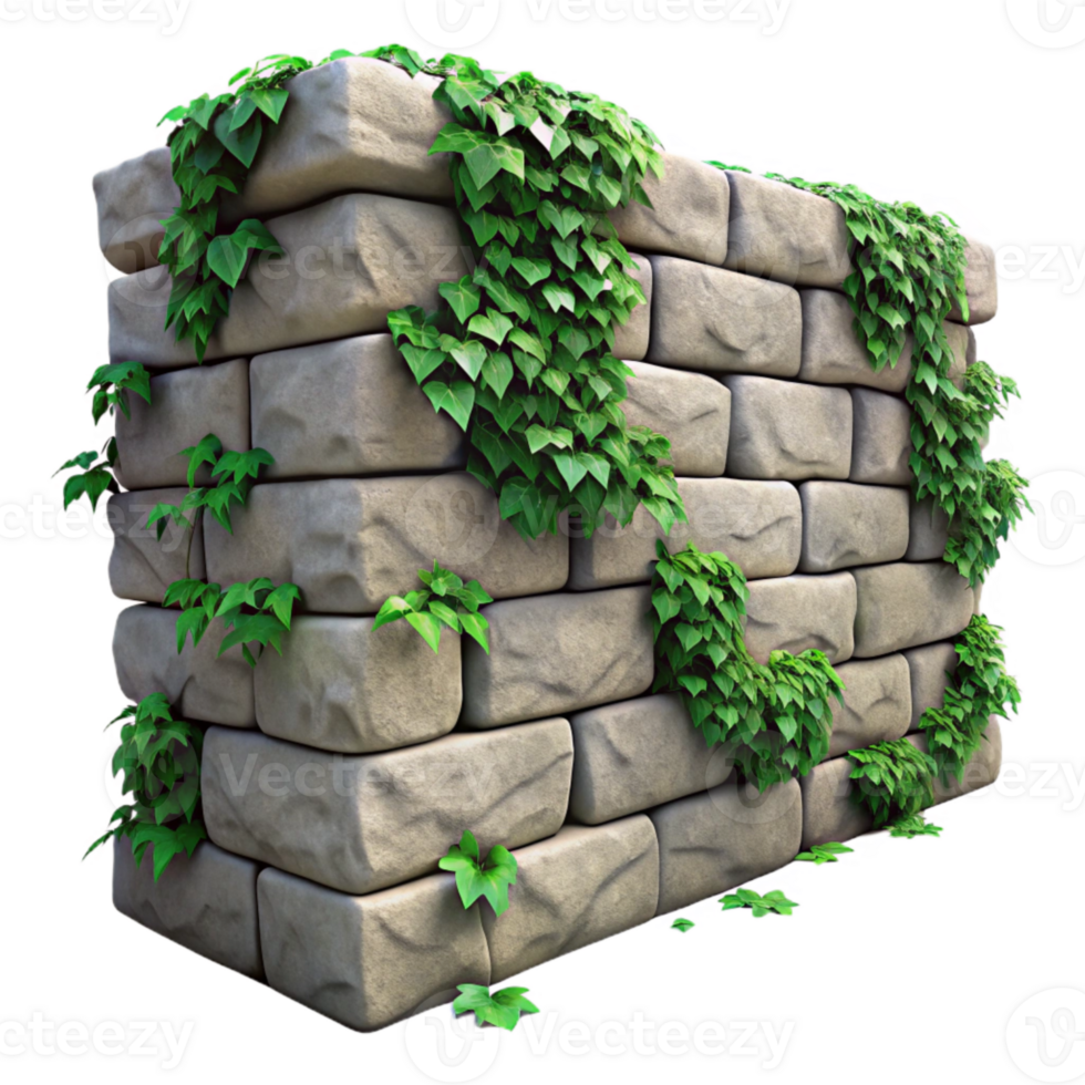dramatic minimalist Stone Wall Ivy Covered Cutout detailed png