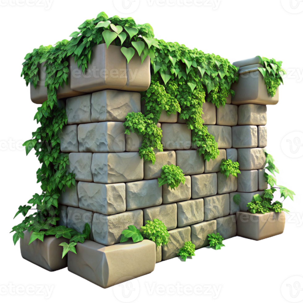 dramatic minimalist Stone Wall Ivy Covered Cutout professional png