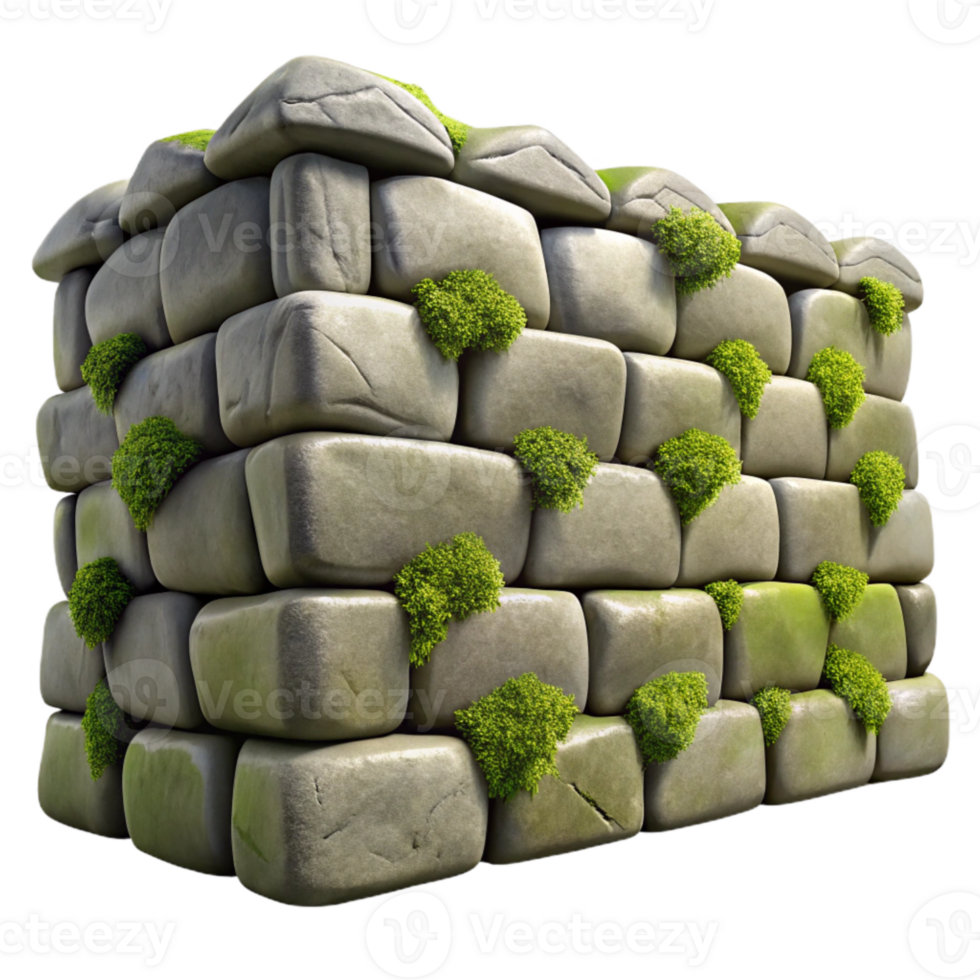 vibrant abstract Stone Wall Isolated with Gray Stones high resolution png