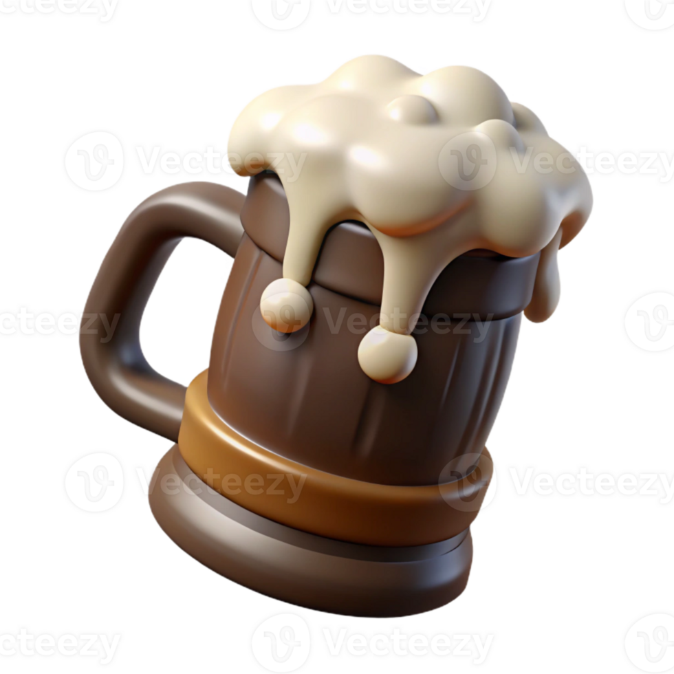 serene rustic Stout Beer Overflowing Mug Isolated Element premium png