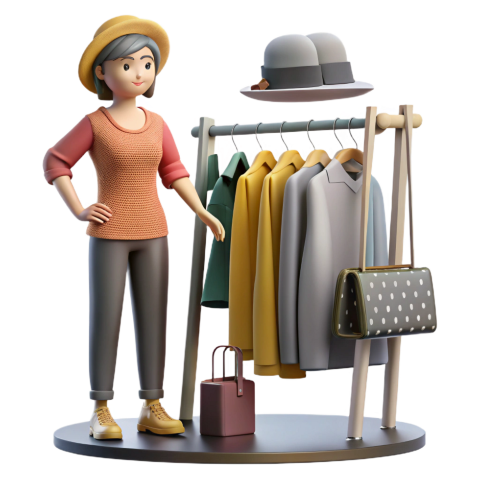 beautiful classic Stylist with Clothing Rack and Accessories Cutout high quality png