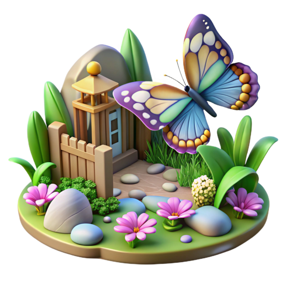 stunning abstract Summer Butterfly Garden Scene Isolated high quality png