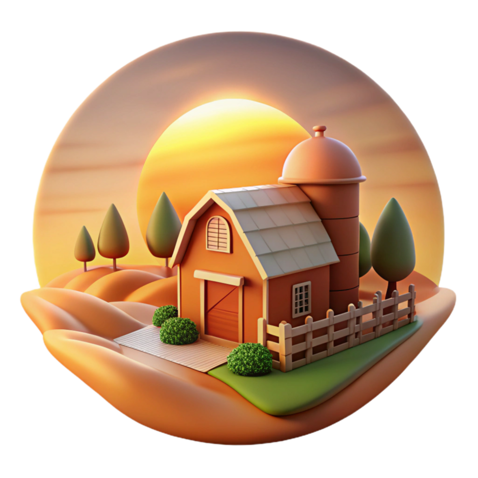 serene traditional Sunset Over Farm Cutout with Orange Sky Transparent Background original png