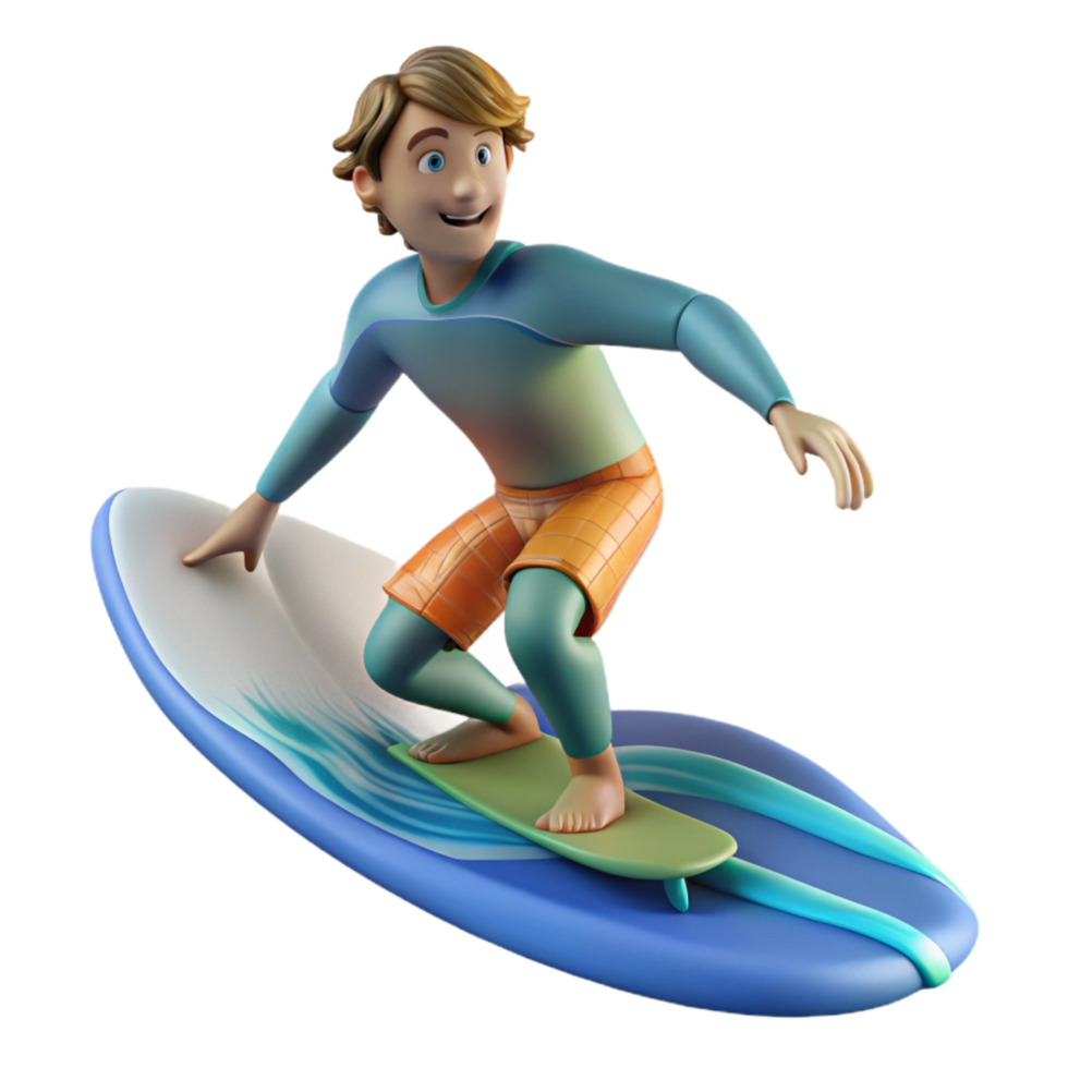 serene rustic Surfer Riding Wave Front View Isolated Element professional png