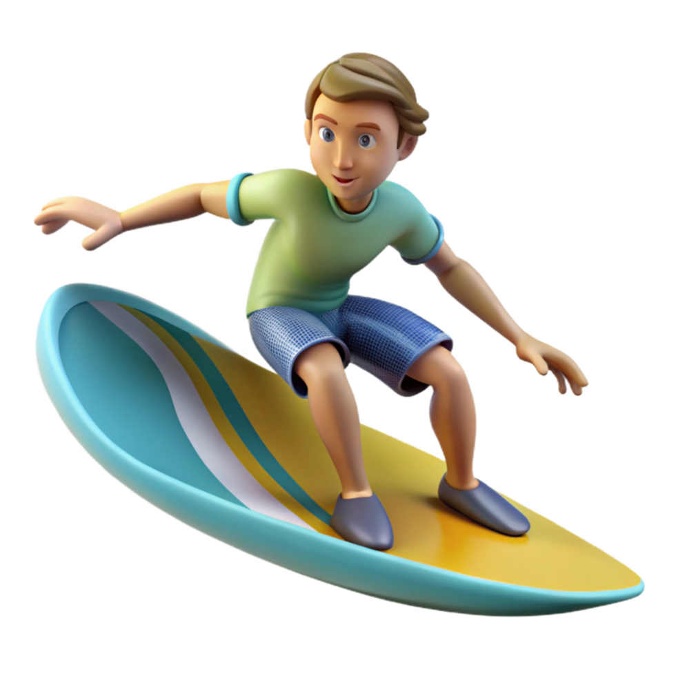 beautiful contemporary Surfer Riding Wave Front View Isolated Element png