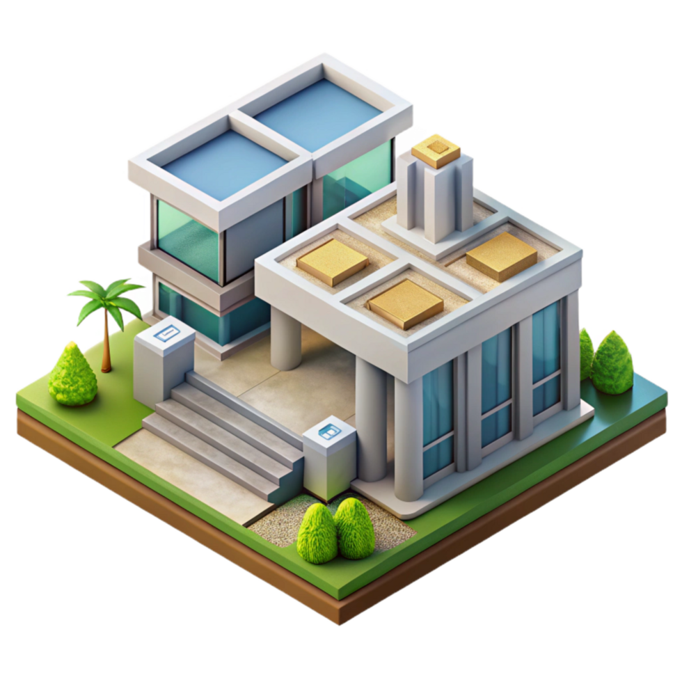 magnificent rustic Sustainable Architecture Design Isometric View Isolated authentic png